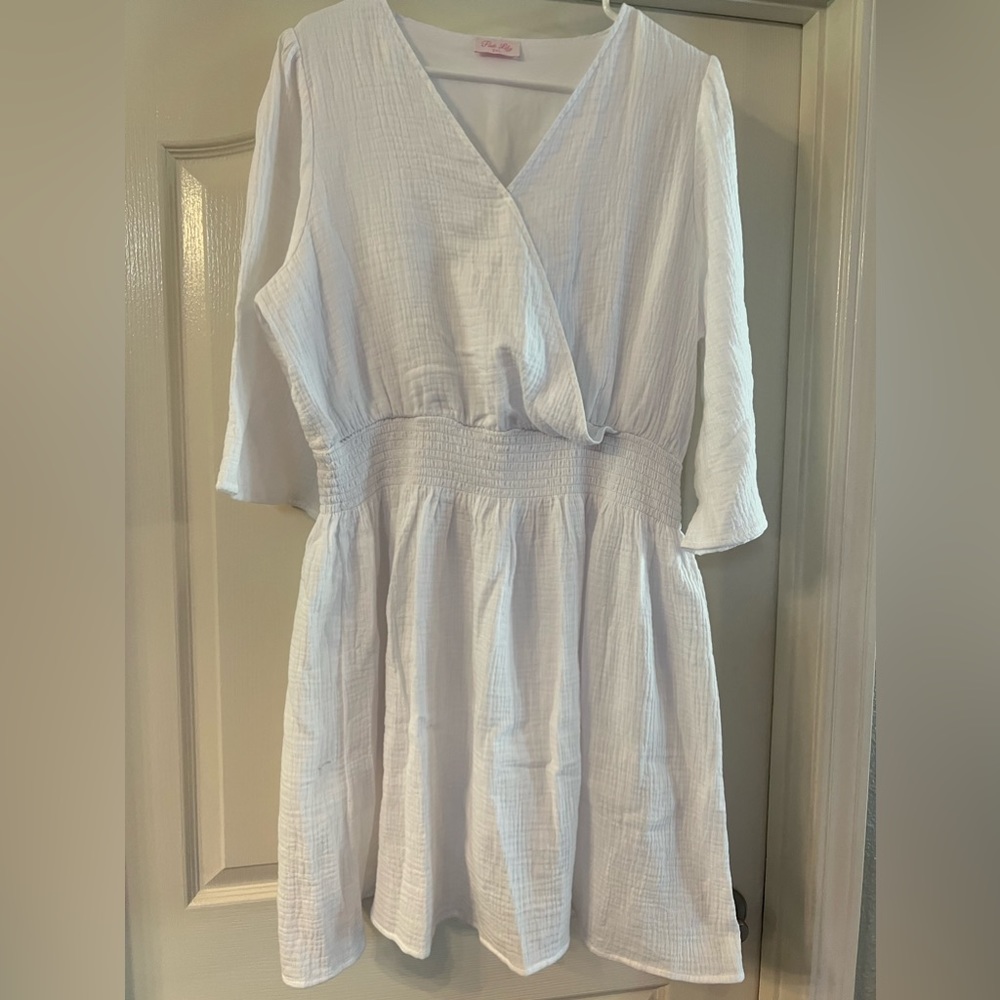 NWT Pink Lily White Linen Dress 2XL